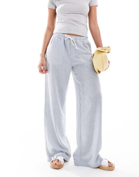 Bershka - Pantalon ample avec cordon de serrage à fines rayures - Bleu clair - view 1