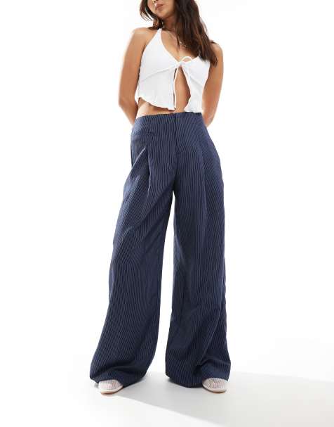 Bershka - Pantalon ample coupe ajustée à taille haute - Bleu rayé - view 1