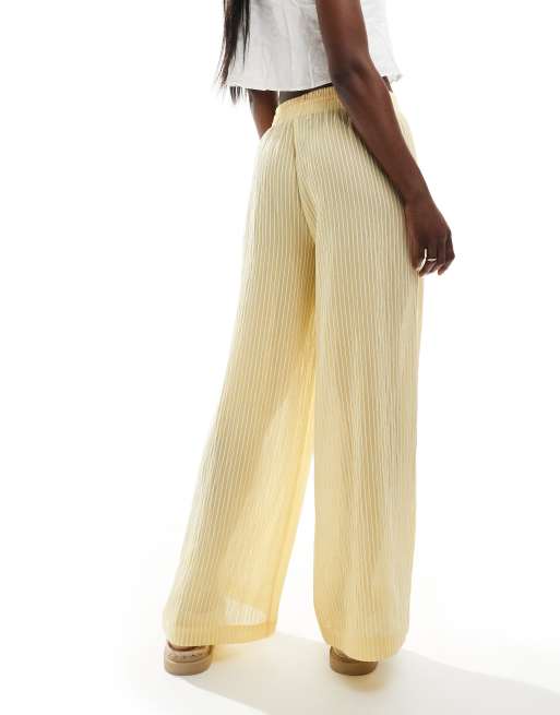 Bershka - Pantalon ample en crépon avec liens à la taille - Beurre rayé, 5 de 5
