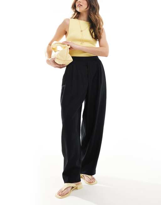 Bershka - Pantalon ample en lin - Noir