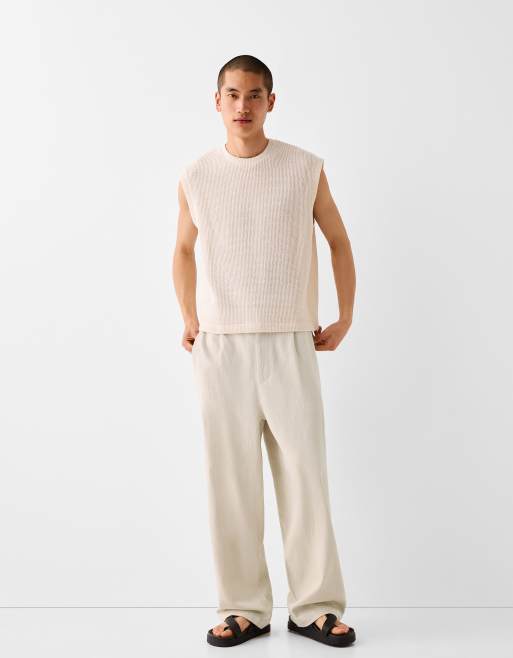 Bershka - Pantalon ample et ajusté en lin - Sable, 2 de 5