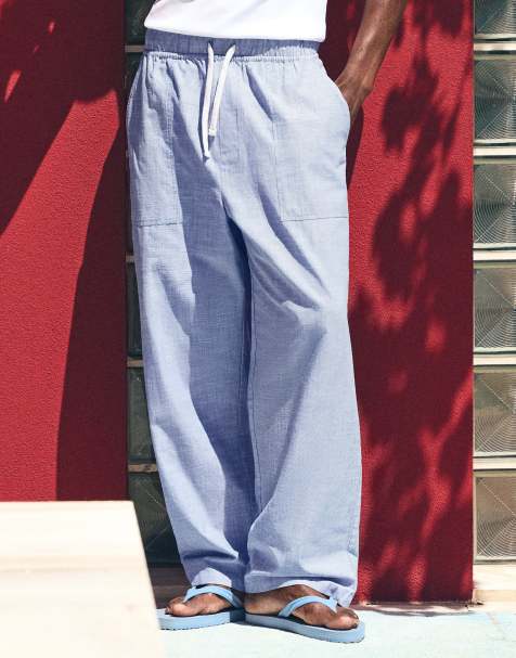 Bershka - Pantalon baggy brodé - Bleu denim - view 1