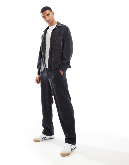 Bershka - Pantalon baggy d'ensemble en velours côtelé - Bleu délavé