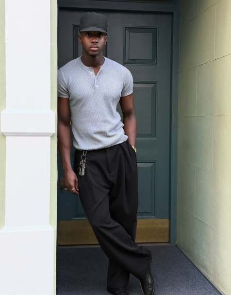 Bershka - Pantalon baggy plissé - Noir - view 1
