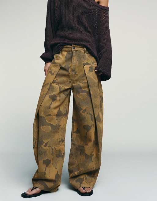 Bershka - Pantalon ballon à imprimé - Kaki, 3 de 4