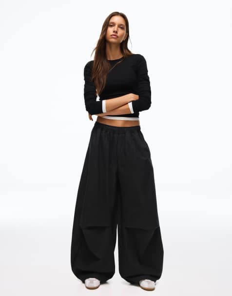Bershka pantalon barrel à carreaux noir - view 1