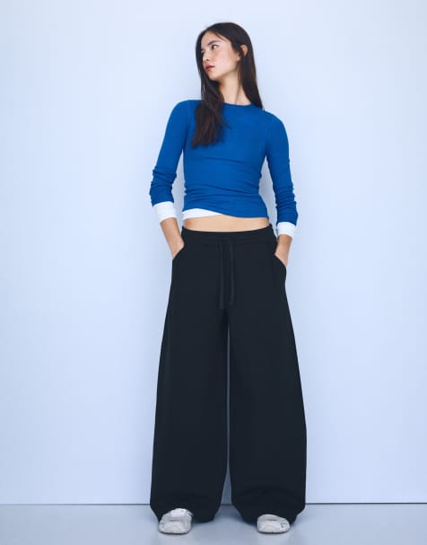 Bershka - Pantalon barrel en modal - Noir - view 1