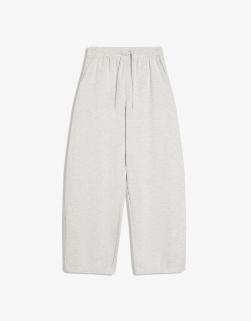Bershka - Pantalon barrel en tissu duveteux à cordons de serrage - Gris clair, 2 de 4