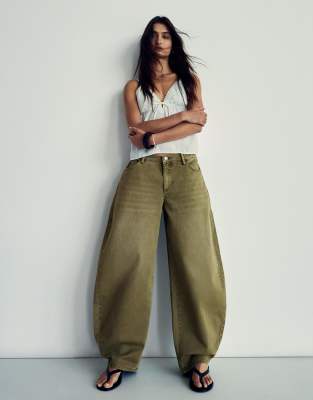 Bershka - Pantalon barrel - Vert