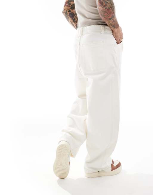 Bershka Pantalon bouffant à surpiqûres Écru ASOS