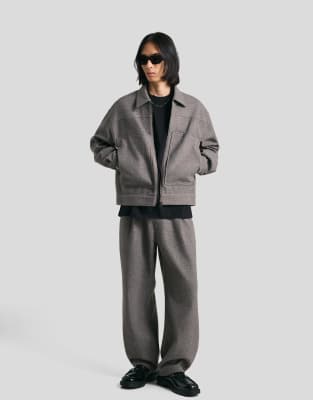 Bershka - Pantalon bouffant en flanelle - Gris