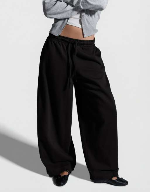 Bershka - Pantalon bouffant en tissu duveteux avec cordons élastiques - Noir, 3 de 4