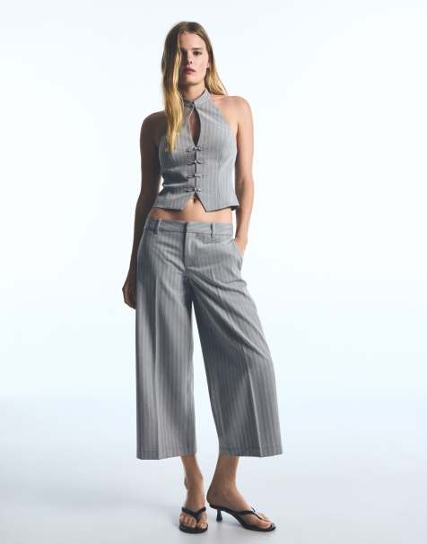 Bershka pantalon capri droit gris - view 1