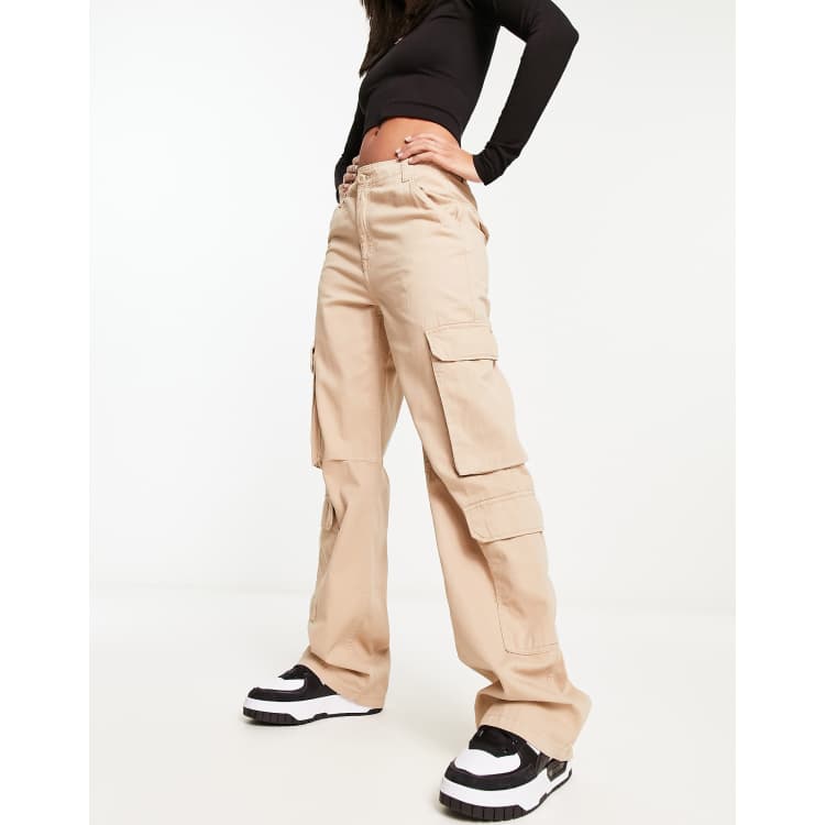 Bershka Pantalon cargo avec taille a cordon de serrage Fauve ASOS