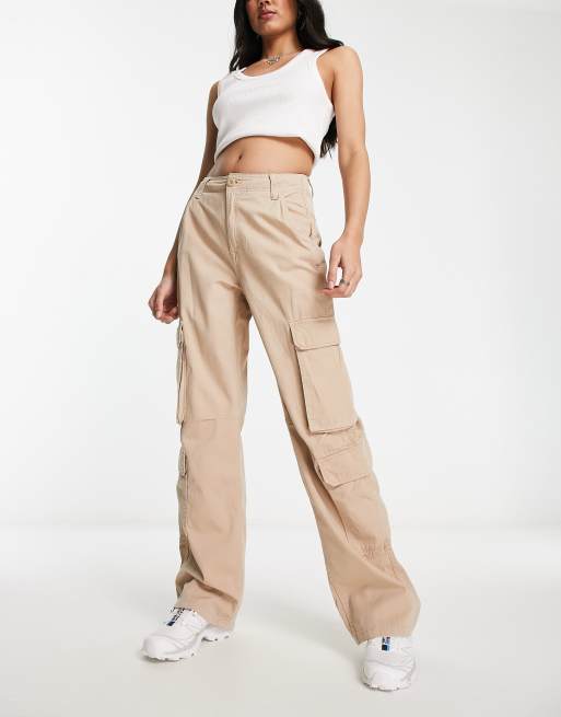 Bershka Pantalon cargo avec taille cordon de serrage Fauve