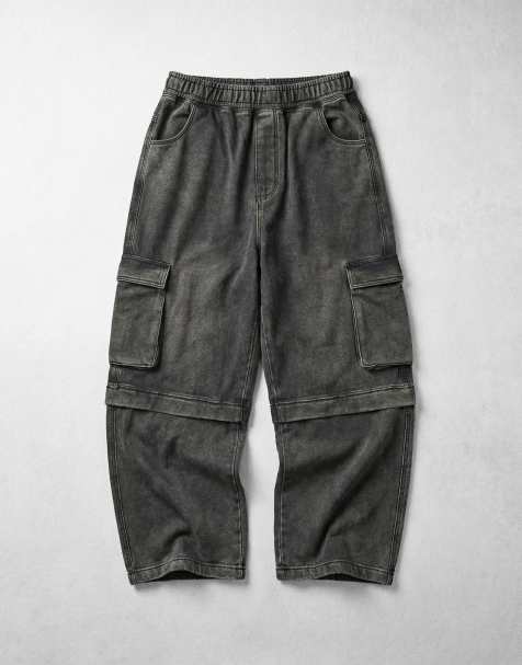Bershka - Pantalon cargo baggy - Gris - view 1