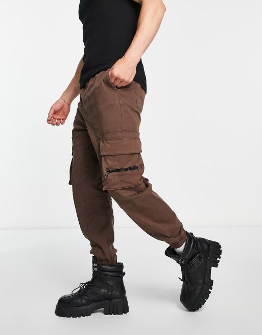Bershka Pantalon cargo resserré aux chevilles Marron Exclusivité