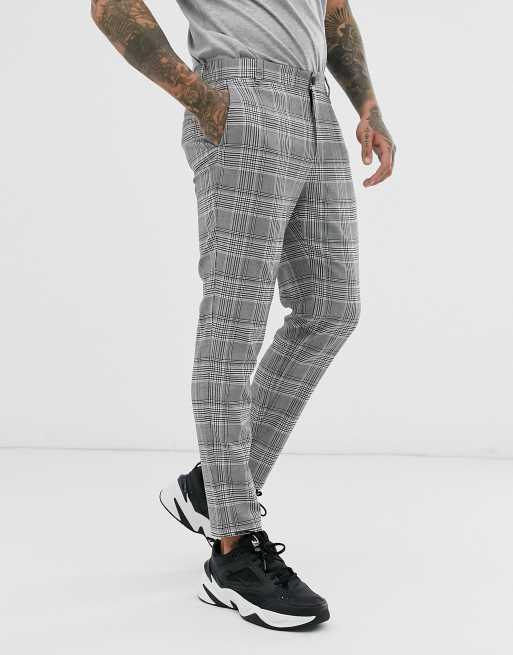 Bershka Pantalon court skinny carreaux Gris