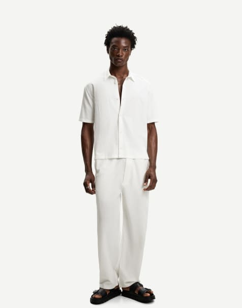 Bershka - Pantalon de jogging baggy plissé - Blanc - view 1