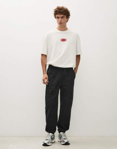 Bershka pantalon de jogging cargo coupe slim noir - view 1