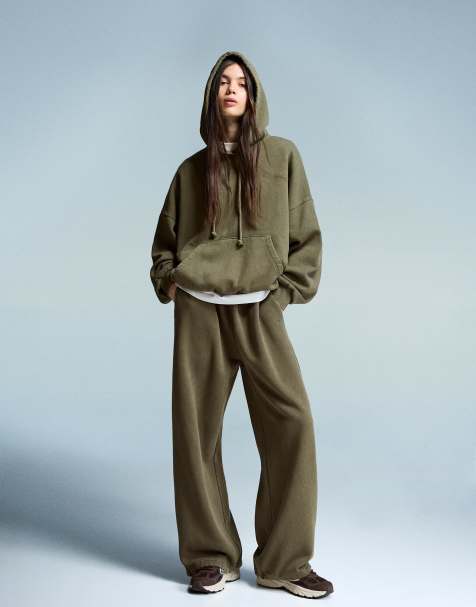 Bershka - Pantalon de jogging duveteux à stoppers - Kaki - view 1