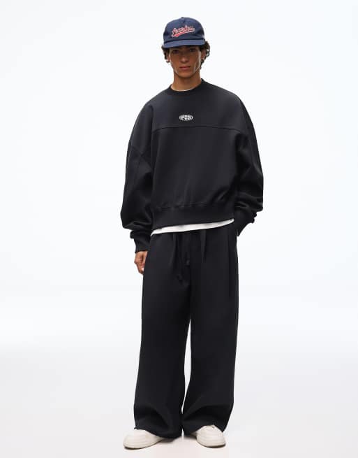 Bershka - Pantalon de jogging plissé ample en tissu contrecollé - Bleu, 6 de 7