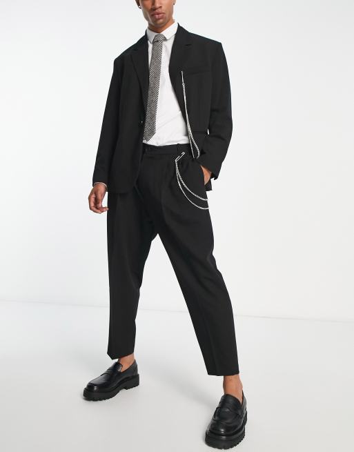 Bershka - Pantalon d'ensemble habillé avec chaîne amovible - Noir, 4 de 4