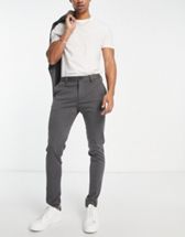 Selected Homme - Pantalon habillé fuselé en coton mélangé avec taille  élastique - Gris - GREY