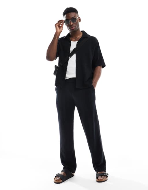 Bershka - Pantalon d'ensemble texturé à enfiler - Noir