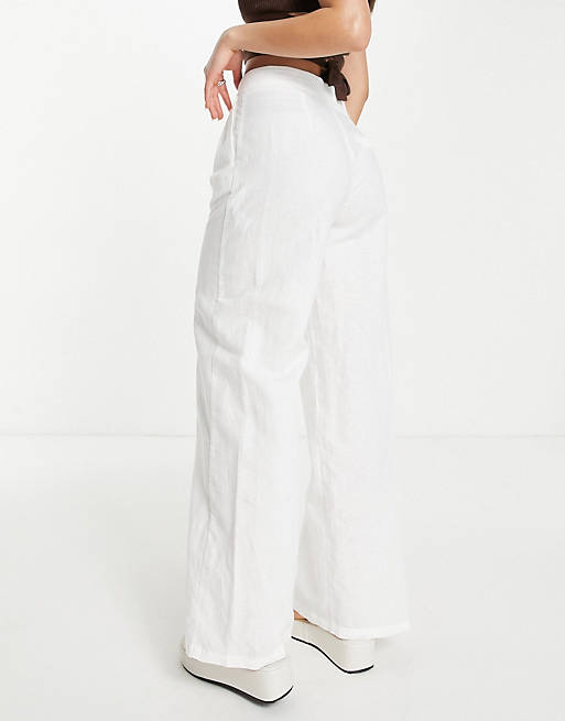 Primark Pantalon en lin blanc style d\u00e9contract\u00e9 Mode Pantalons Pantalons en lin 