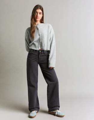 Bershka - Pantalon droit en sergé - Noir