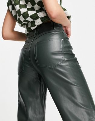 Femme Bershka - Pantalon droit en similicuir - Vert