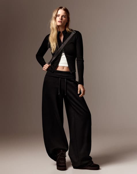 Bershka - Pantalon duveteux coupe ample - Noir - view 1