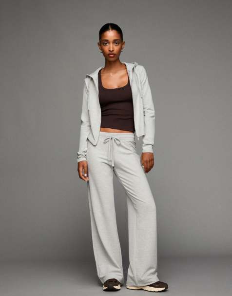 Bershka - Pantalon en jersey duveteux - Gris clair - view 1