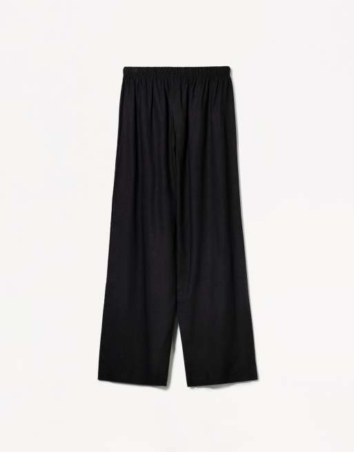 Bershka - Pantalon en lin majoritaire avec taille élastique - Noir, 3 de 4