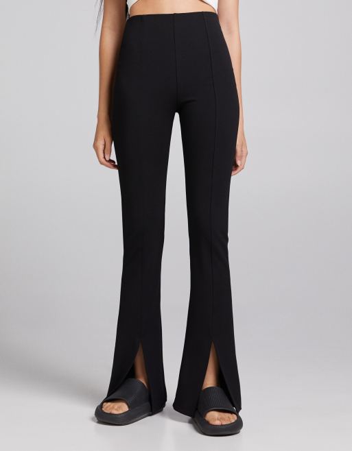 Bershka Pantalon vas ourlet fendu Noir