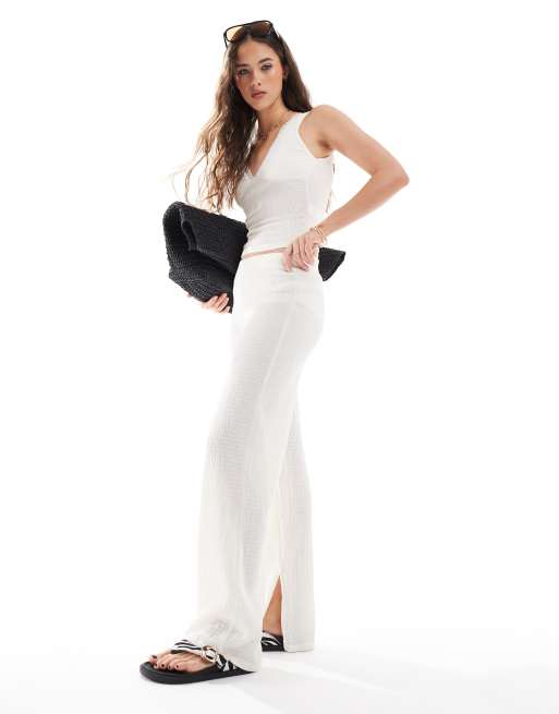 Bershka - Pantalon évasé froncé d'ensemble - Écru, 4 de 5