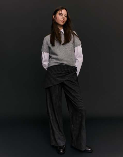 Bershka - Pantalon habillé à ceinture foulard - Noir - view 1