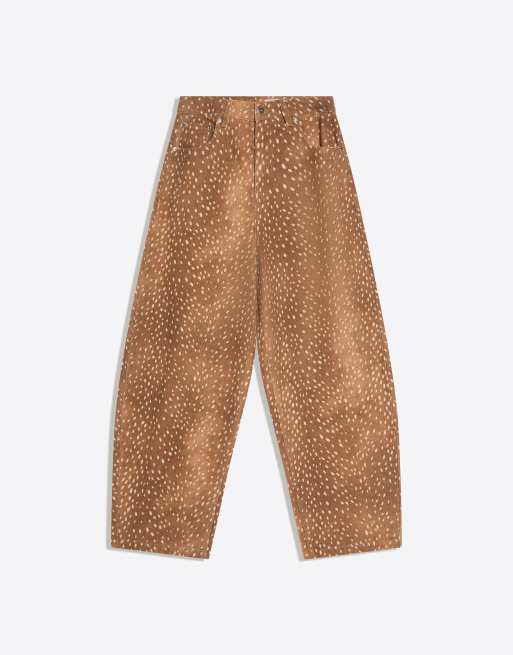 Bershka - Pantalon imprimé animal coupe bouffante - Marron, 4 de 4