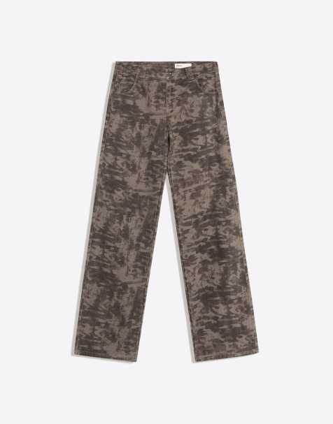 Bershka pantalon imprimé avec poche brodée et clous marron - view 1