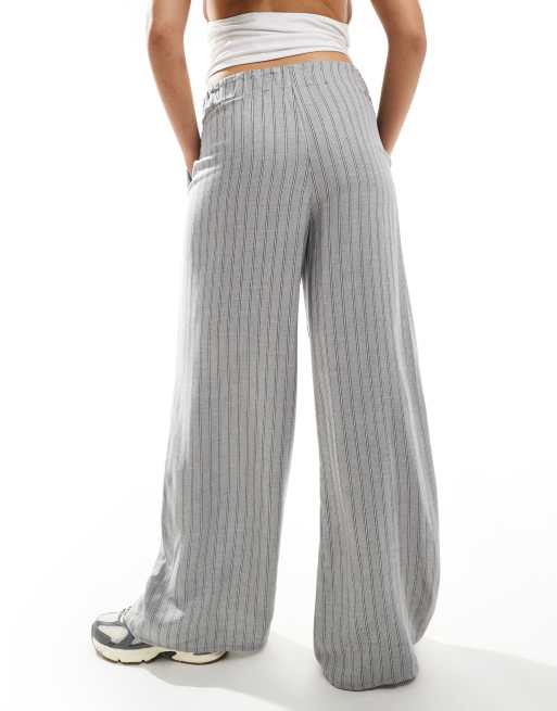 Bershka - Pantalon large à enfiler avec rayures - Gris, 2 de 5
