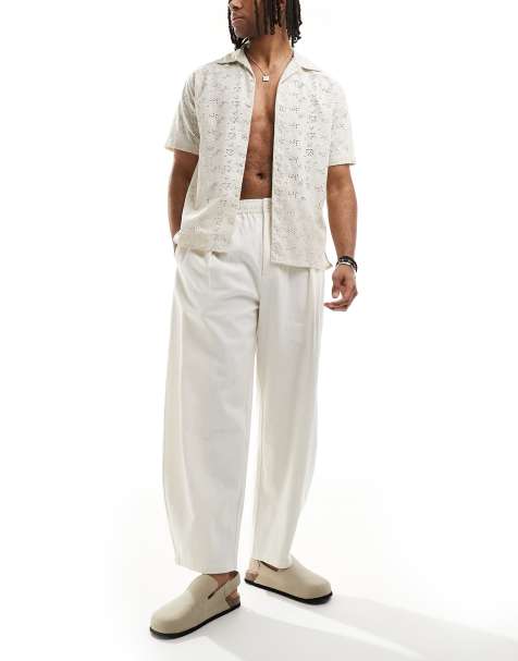 Bershka - Pantalon large ajusté en lin - Écru - view 1