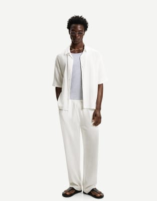 Bershka - Pantalon large - Blanc