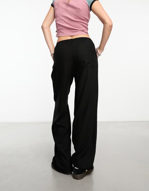 Bershka - Pantalon large en lin noué à la taille - Noir, 2 de 4