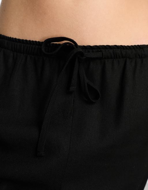 Bershka - Pantalon large en lin noué à la taille - Noir, 4 de 4