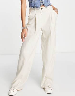 Pantalon Femme Merona - Taille M - Lin Et Rayonne Blanc - Coupe Droite - Occasion Très Bon état