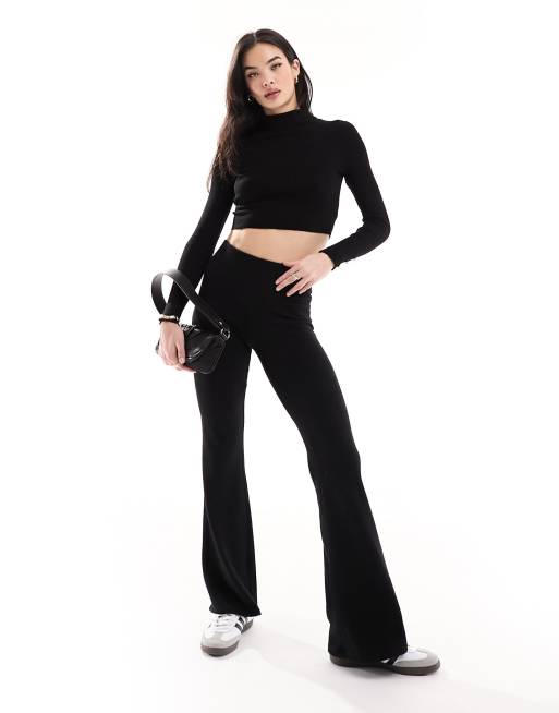 Bershka - Pantalon large en maille - Noir chiné