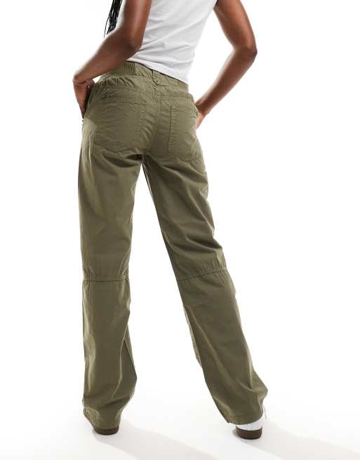 Bershka - Pantalon large style utilitaire à taille basse avec liens - Kaki délavé , 2 de 5