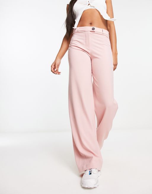 Bershka - Pantalon met wijde pijpen in zachtroze, deel van co-ord set