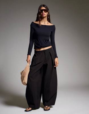Pantalon plissé en tissu technique - Noir XS